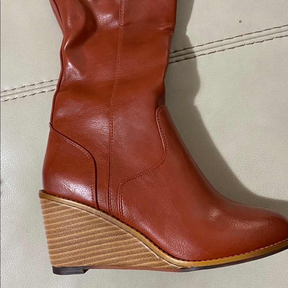 Gorgeous Burnt Orange Wedged Heeled Boots Size 9 NIB - Picture 3 of 9